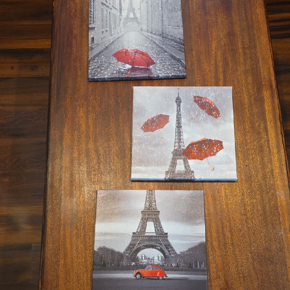 Eiffel Tower Canvas Art Set with Red Accents